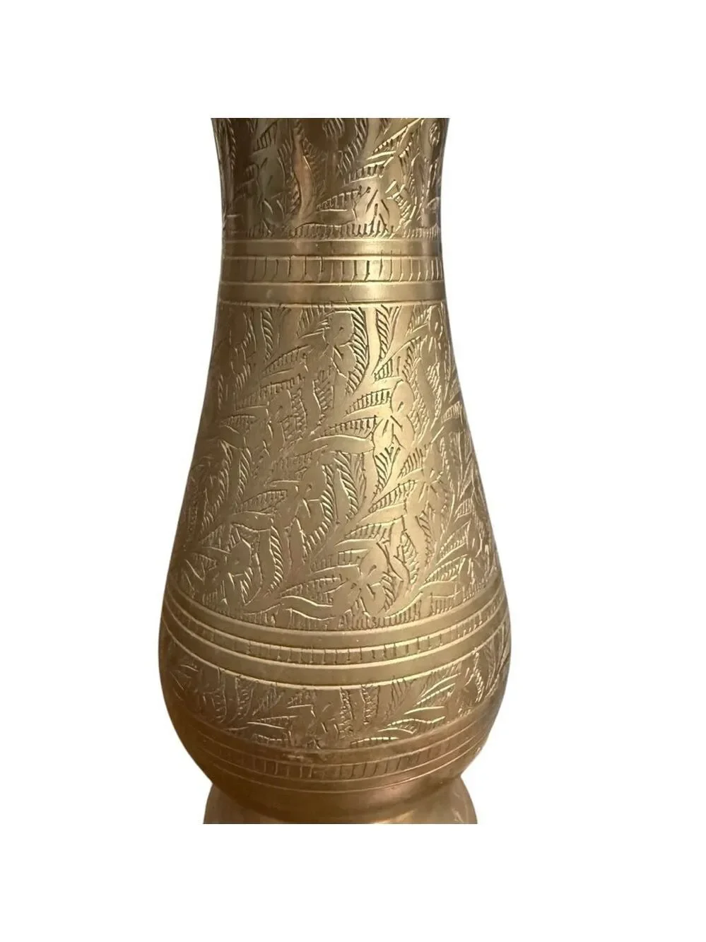 Vintage‎ hand engraved brass bud vase pair floral etched 7 inch décor